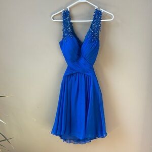 La Femme Sapphire Blue Beaded Mini Dress